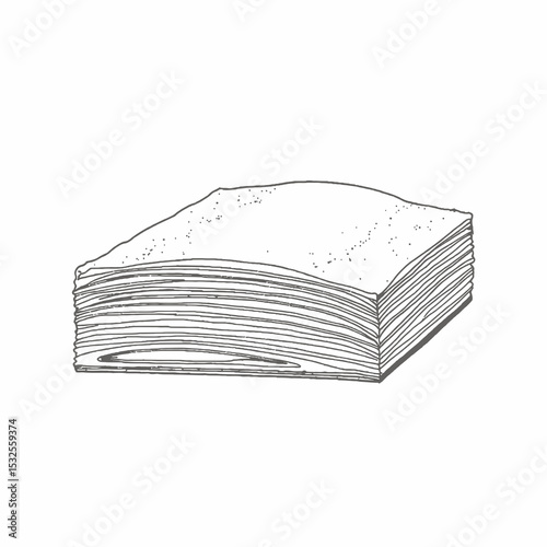 Layered sheets of dough stacked on top of each other in sketch style  