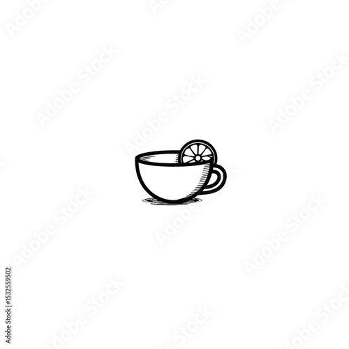 Outline of cup with lemon slice in minimalist style  