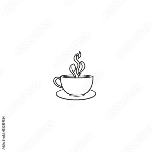 Outline of a steaming cup of coffee on a saucer  