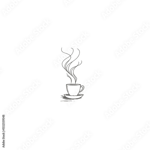 Line art of steaming cup on saucer in minimalist style  