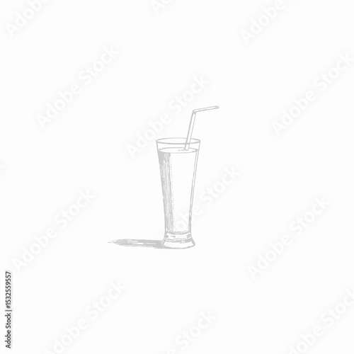 Glass of beverage with straw on plain background  