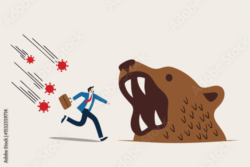 Businessman running from market crash virus bear
