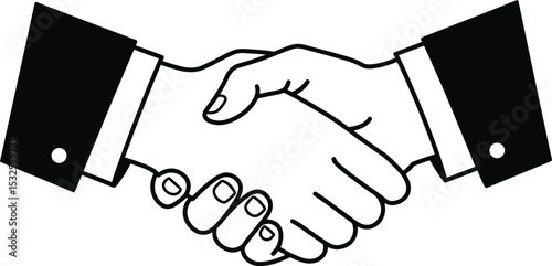 Adobe IlluMinimal Black & White Handshake Icon – Business Partnership Vector Illustration for Websites & Brandingstrator Artwork Flat Outline Handshake Vector Graphic