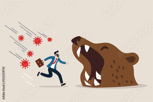 Businessman running from market crash virus pandemic