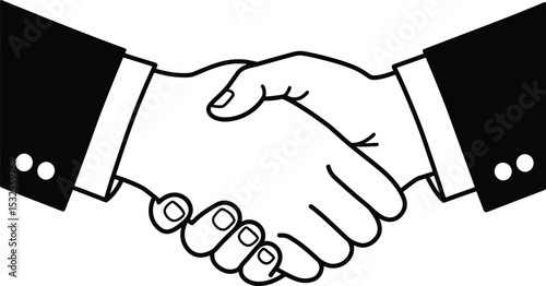 Flat Style Speaking Hands Shake Icon – Business Deal & Agreement Black‑White Vector for Web Use