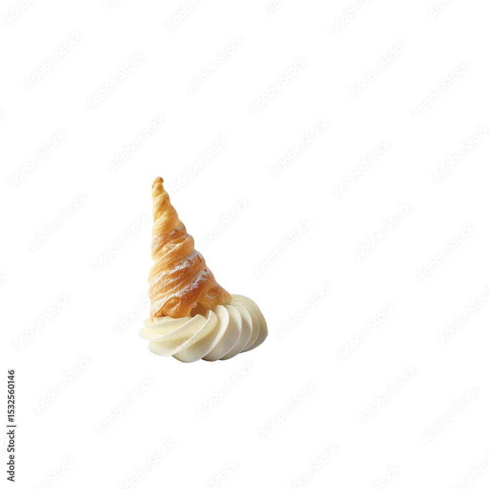 Obraz premium Delicious Cream Puff Pastry Cone with Whipped Cream Topping