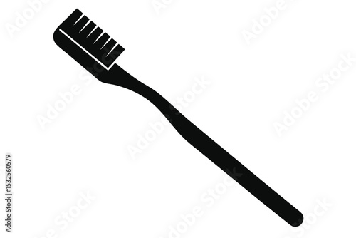Black Toothbrush Silhouette with Handle and Bristles for Oral Hygiene and Care