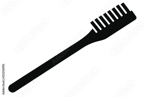 Silhouette Image of a Simple Toothbrush with Long Handle and Bristles Isolated