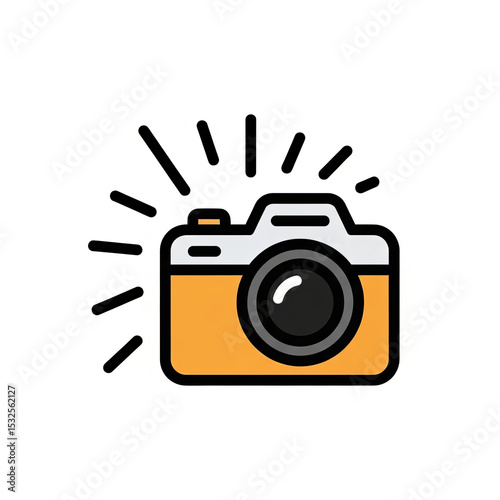 A yellow camera with flash illustration on white background