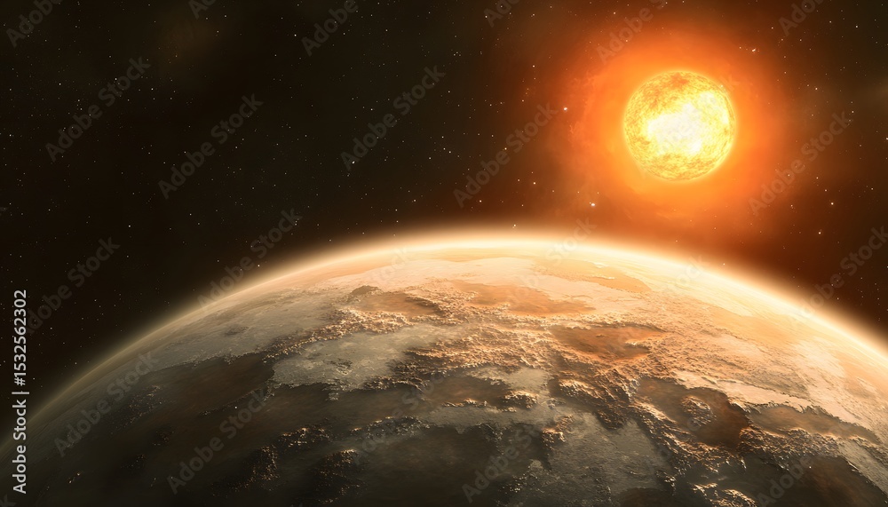 Fototapeta premium Earth and a fiery celestial body in space.