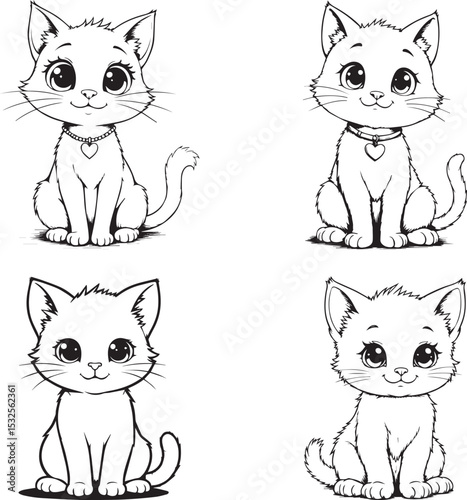 Adorable kittens cute cartoon cats coloring page