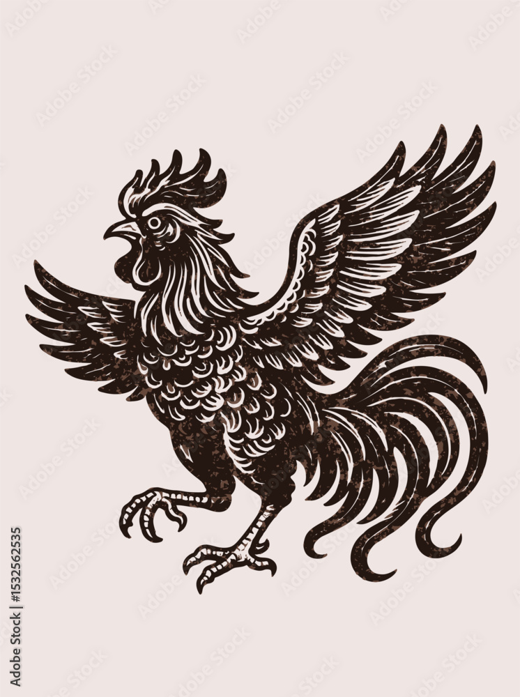 Fototapeta premium vector illustration of a rooster on traditional print texture