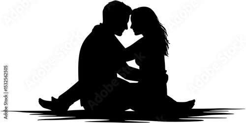 vector set couple sitting, love, Couple Sitting Floor Beach Silhouette Vector
