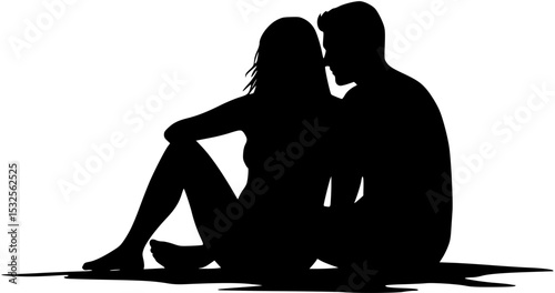 vector set couple sitting, love, Couple Sitting Floor Beach Silhouette Vector
