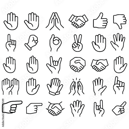 Collection of hand gesture line icons