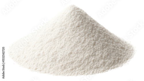 A mound of fine white granulated sugar in a conical shape.