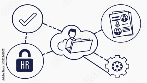 Illustration representing human resources in the cloud with security and verification processes shown