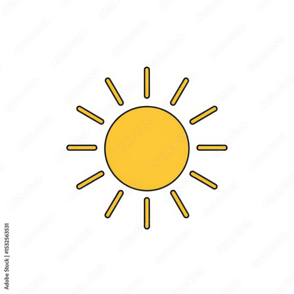 Simple bright yellow sun illustration on a white background Simple bright yellow sun illustration on a white background