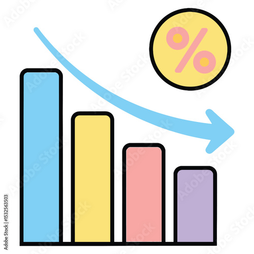 Decreasing bar graph showing percentage drop