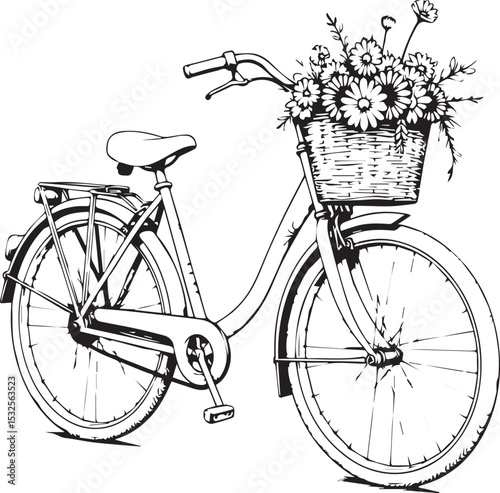 Vintage bicycle with flower basket springtime ride