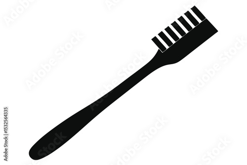 Graphic Image of Simple Black Toothbrush with Angled Head and Handle for Personal Hygiene