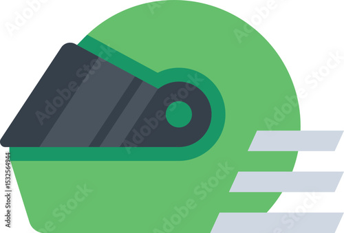 Green helmet icon in flat style. Suitable for food delivery, courier services, rider safety, or construction training materials. Works well in mobility, logistics, and on-demand platforms.