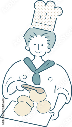 パン屋の人のシンプルな線画のベクターイラスト