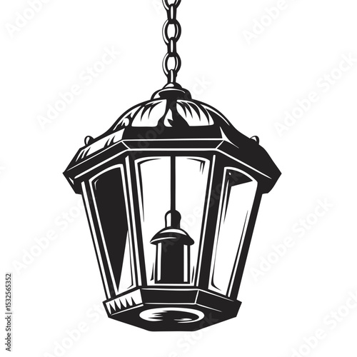 Black and White Hanging Lantern Silhouette Isolated on White Background | Ornate Lighting