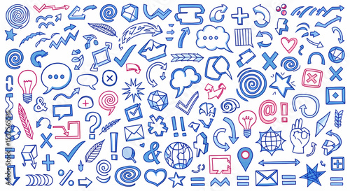 Hand-Drawn Doodle Elements Vector Set of Symbols and Icons