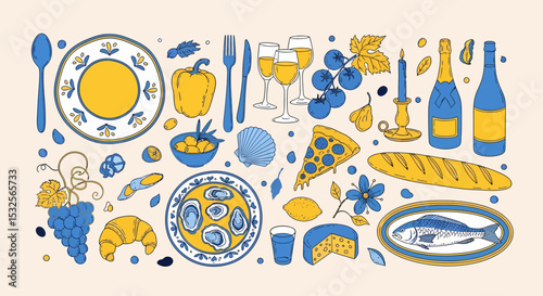 Festive Food Illustration Delicious Dishes Celebration Culinary Design Elements