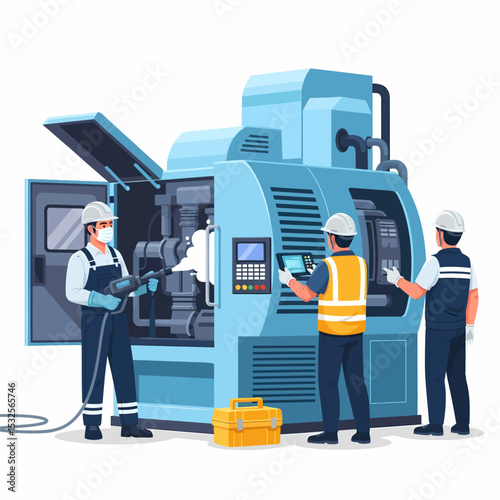 Maintenance Team Repairing Industrial Machine in a Factory Setting