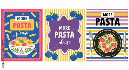 Colorful Pasta Illustrations for Food Print Designs and Kitchen Decor