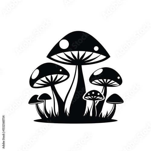 mushrooms Silhouette vector on white background in Adobe Illustrator Artwork