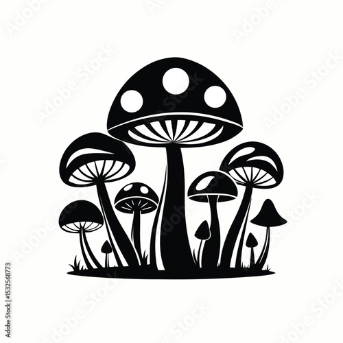 mushrooms Silhouette vector on white background in Adobe Illustrator Artwork