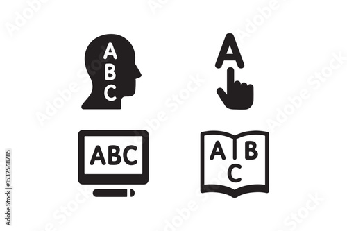 Alphabet Learning Icons silhouette vector with white background