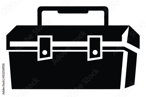 Simple Black and White Toolbox Illustration with Handle and Two Clasps Graphic