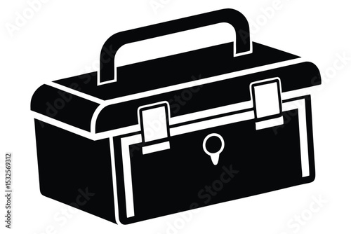 Black and White Graphic of a Toolbox with Handle and Latch Detail