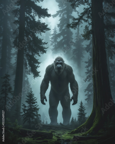 Mysterious creature emerges from the foggy forest, captivating shadows and whispers of ancient legends