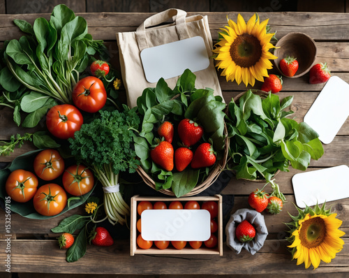 Harvest bounty showcases vibrant vegetables and fruits in rustic setting, celebrating local produce and fresh flavors
