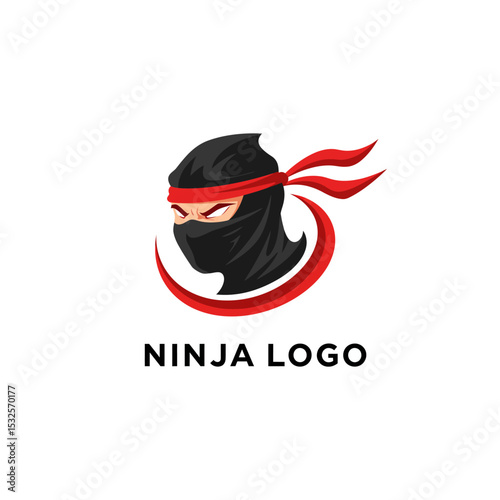 Black and red ninja cartoon illustration logo