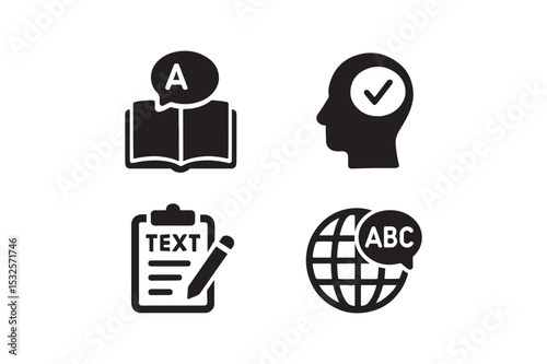 Language Study Icons silhouette vector with white background