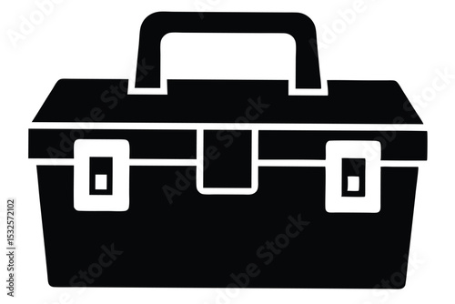 Solid black toolbox illustration featuring a sturdy handle and secure latching system design