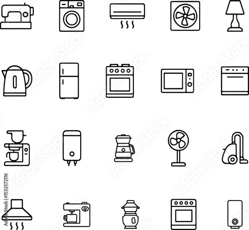 Household And Kitchen Appliance Line Icons - Home Electronics And Gadgets Vector Set.