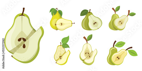 Pear icon set collection in flat style. Fresh fruit vector illustration on isolated background. Fresh pear sign business concept.