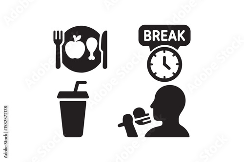 Lunch Break Icon Set silhouette vector with white background
