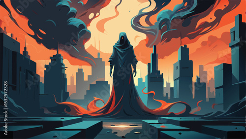 demon background design, dark mode theme, illustration, vector art