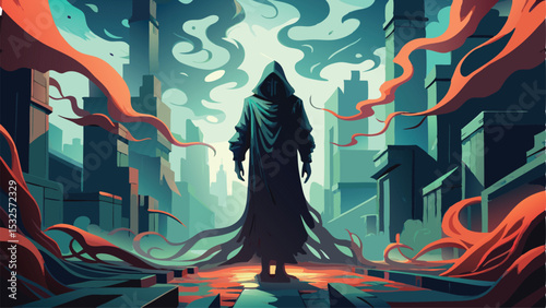 abstract background with dark demon, illustration, vector art
