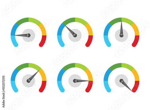 Progress bar with arrow icon in flat style. Meter gauge vector illustration on isolated background. Risk level sign business concept.