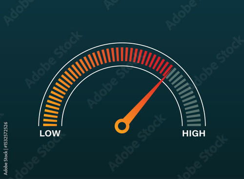 Progress bar with arrow icon in flat style. Meter gauge vector illustration on isolated background. Risk level sign business concept.