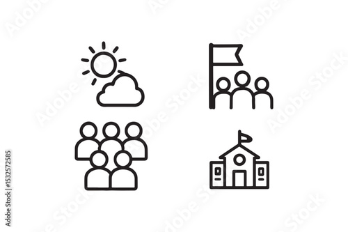 Morning Assembly Icons silhouette vector with white background